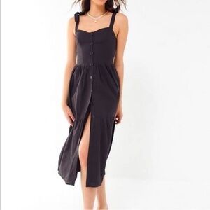 UO Positano Black Button Down Midi Dress